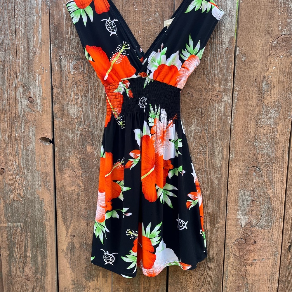Floral Black and Orange Midi Dress